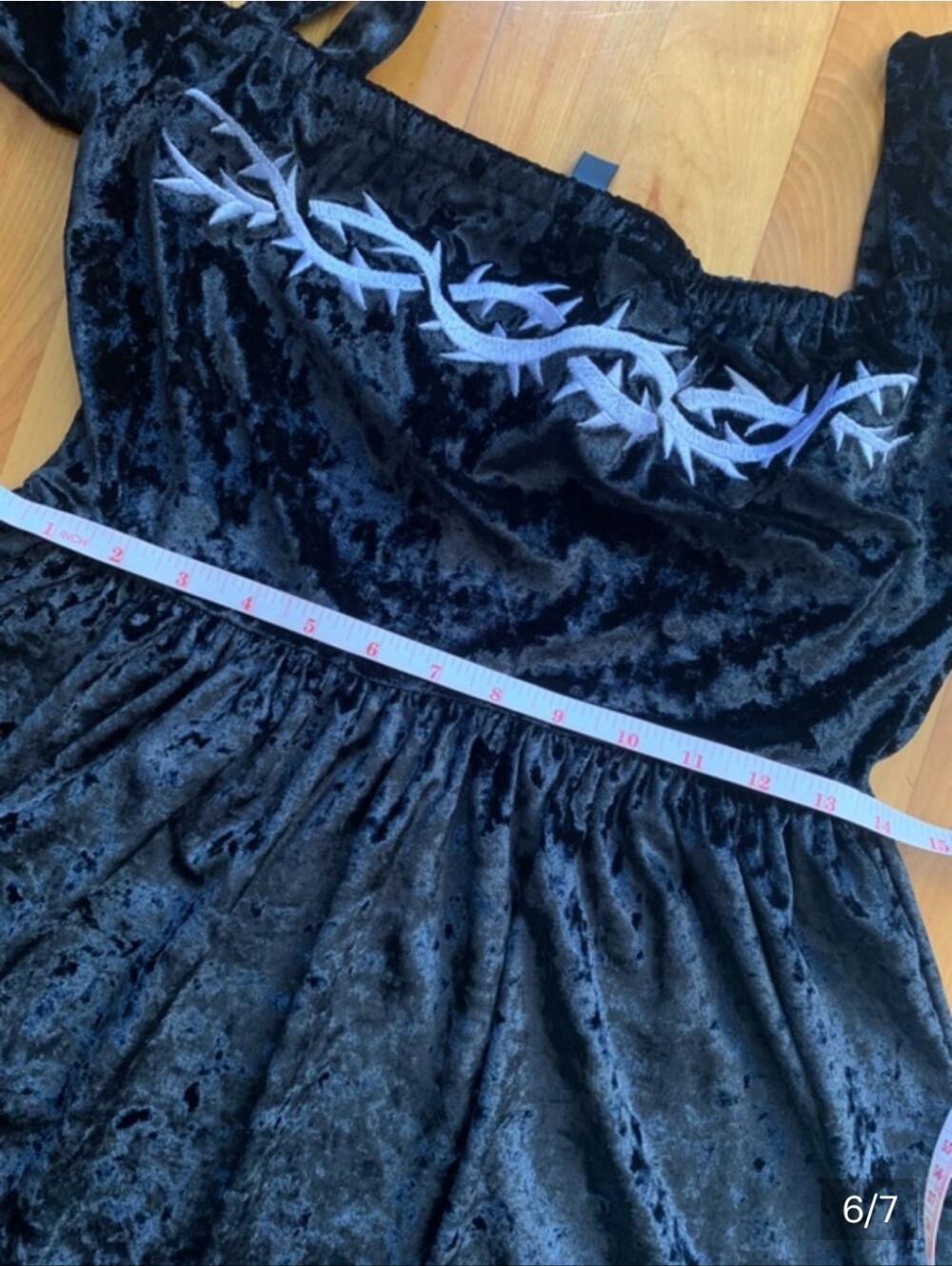 DISTURBIA "Thornhille" Crushed Velvet Mini Dress w/ Embroidered Crown of Thorns - Picture 8 of 9